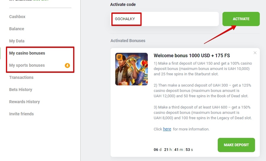 How to activate GGbet casino bonus code